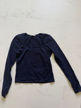 Square-Neck Long Sleeve Top in Navy